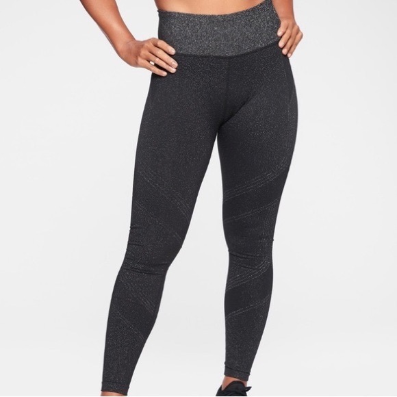 Athleta Pants - Athleta Lurex Twilight Tights Leggings Metallic Black